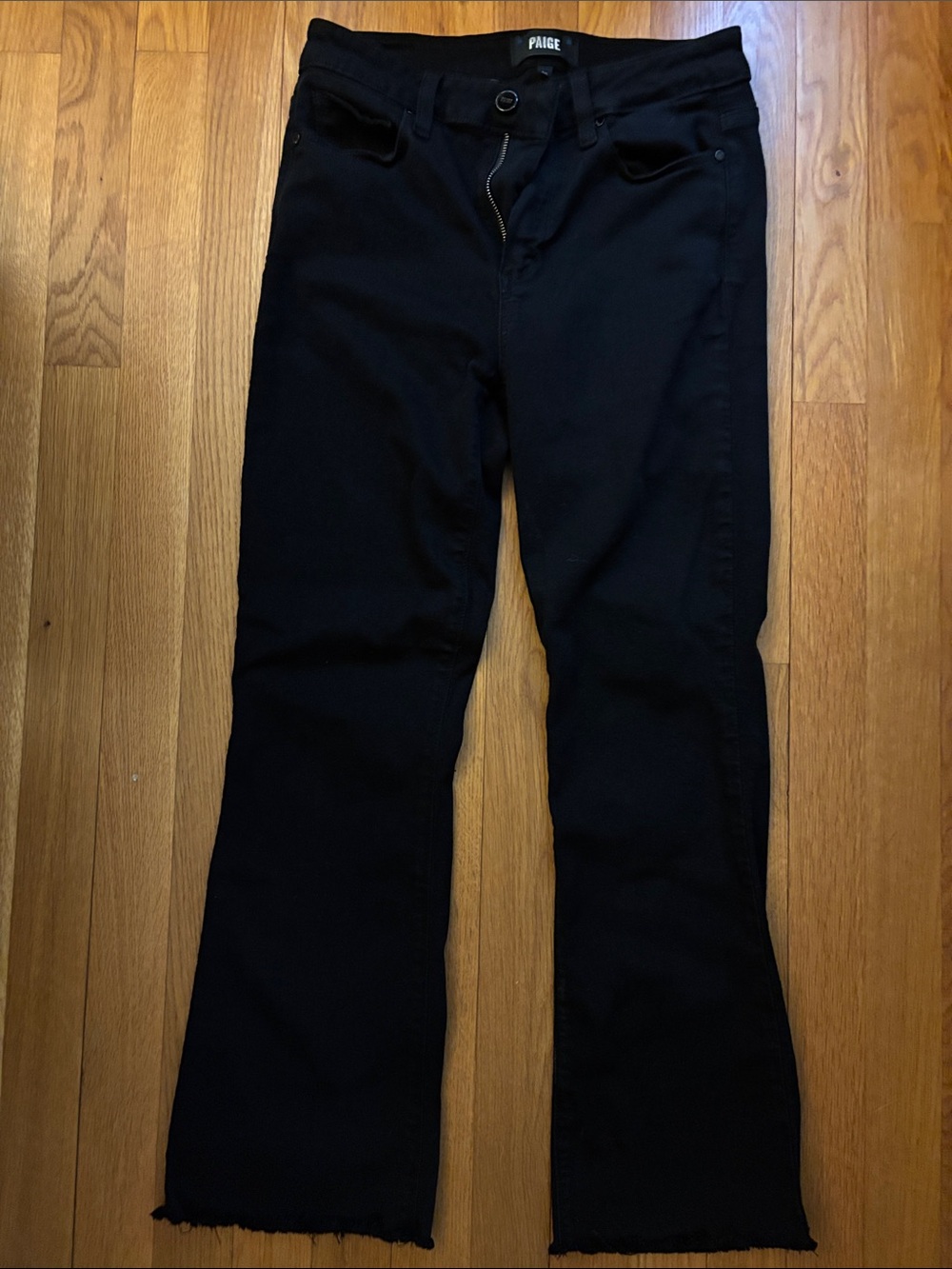 PAIGE Black High-Rise Straight Leg Jeans with Zip Fly